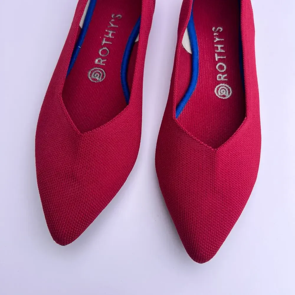 Red Rothy’s Pointed Toe Flats Knit Slip On Shoes Women’s 9.5 - Picture 2 of 6